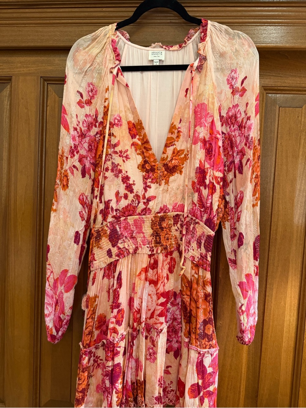 HEMANT & NANDITA Pink and Orange Floral Long Sleeve mini Dress